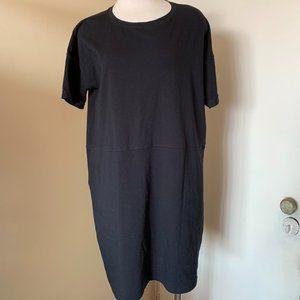 EILEEN FISHER BLACK DROPPED SHOULDER SHORT CUFFED SLEEVE DRESS SIZE S COTTON